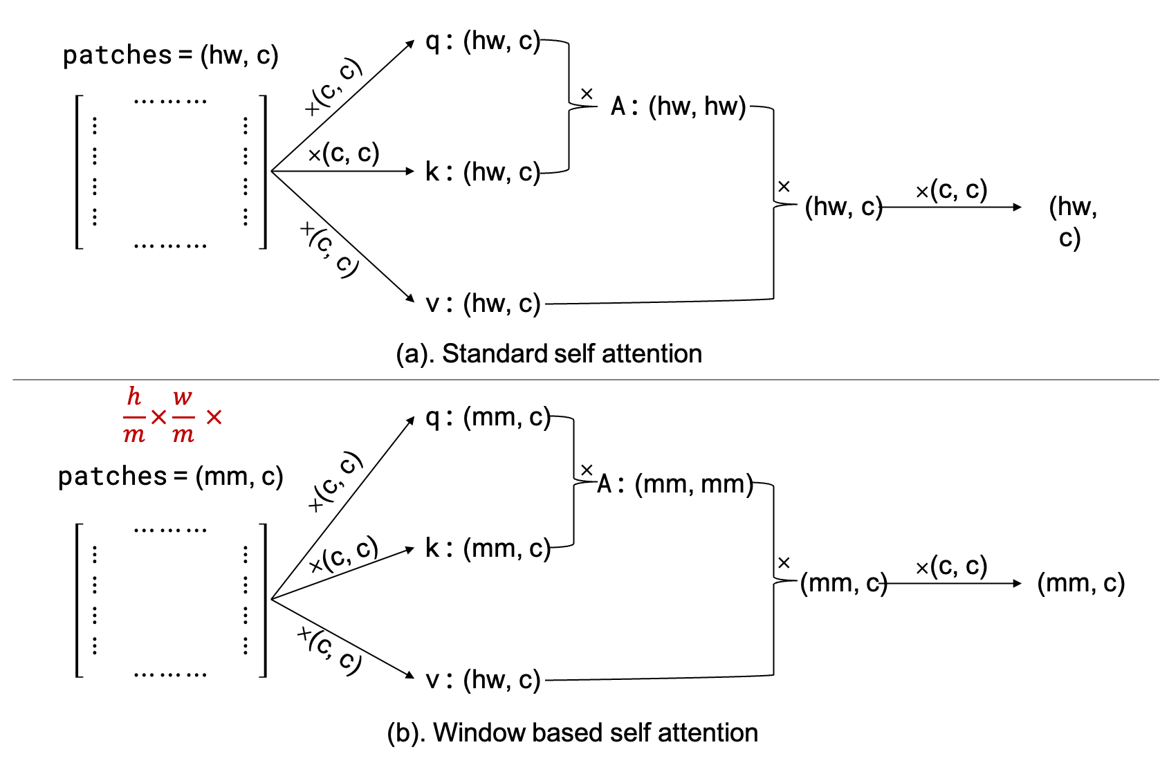 computational complexity comparison with MSA and W-MSA